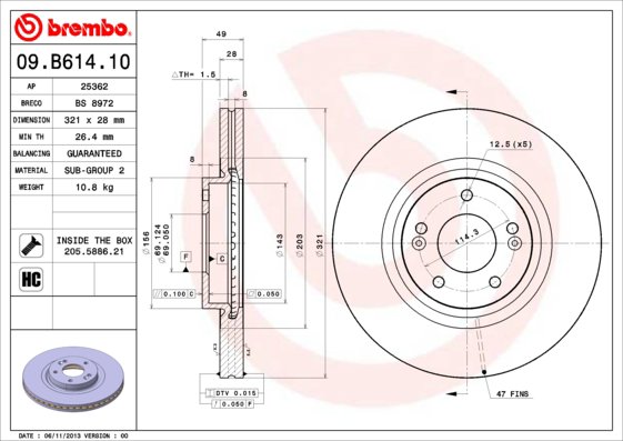 BREMBO brzdový kotúč 09.B614.10, sada 2 ks