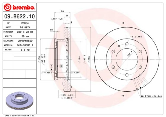 BREMBO brzdový kotúč 09.B622.10, sada 2 ks