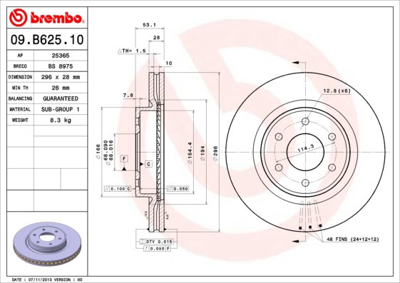 BREMBO brzdový kotúč 09.B625.10, sada 2 ks