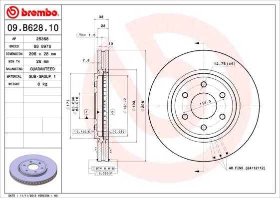 BREMBO brzdový kotúč 09.B628.10, sada 2 ks
