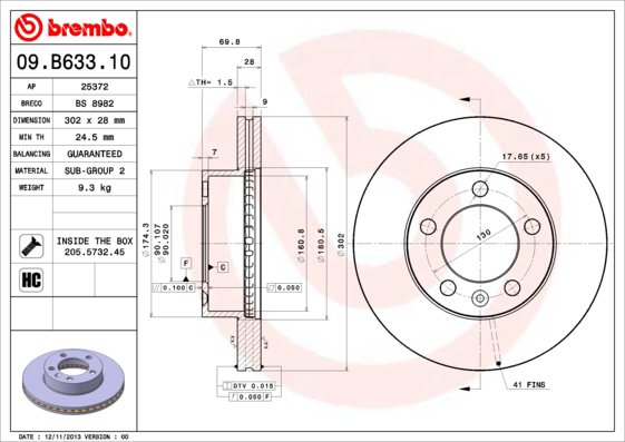 BREMBO brzdový kotúč 09.B633.10, sada 2 ks