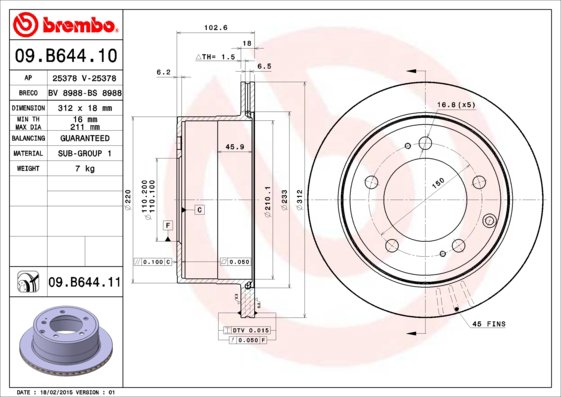 BREMBO brzdový kotúč 09.B644.11, sada 2 ks