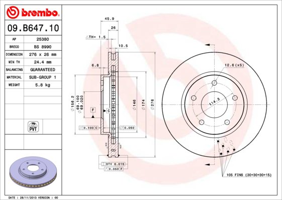 BREMBO brzdový kotúč 09.B647.11, sada 2 ks