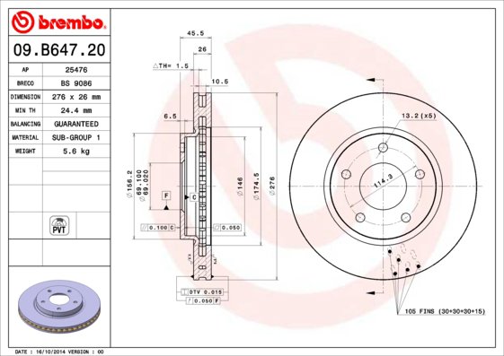 BREMBO brzdový kotúč 09.B647.21, súprava 2 ks