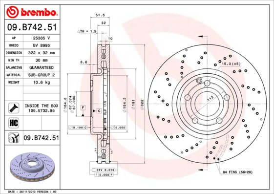 BREMBO brzdový kotúč 09.B742.51, sada 2 ks