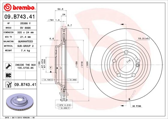 BREMBO brzdový kotúč 09.B743.41, sada 2 ks