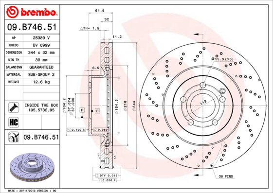 BREMBO brzdový kotúč 09.B746.51, sada 2 ks