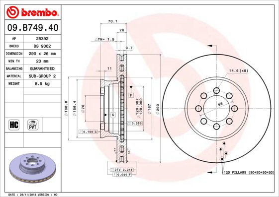 BREMBO brzdový kotúč 09.B749.40, súprava 2 ks