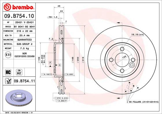 BREMBO brzdový kotúč 09.B754.11, súprava 2 ks