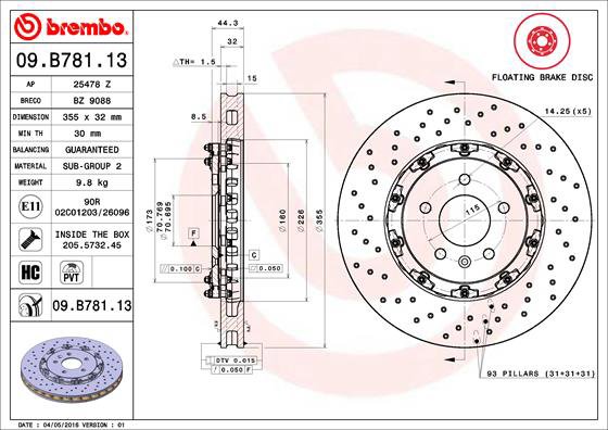 BREMBO brzdový kotúč 09.B781.13, súprava 2 ks