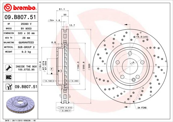 BREMBO brzdový kotúč 09.B807.51, súprava 2 ks