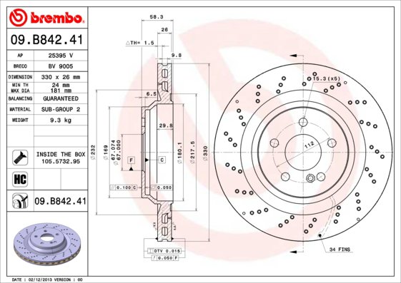 BREMBO brzdový kotúč 09.B842.41, súprava 2 ks