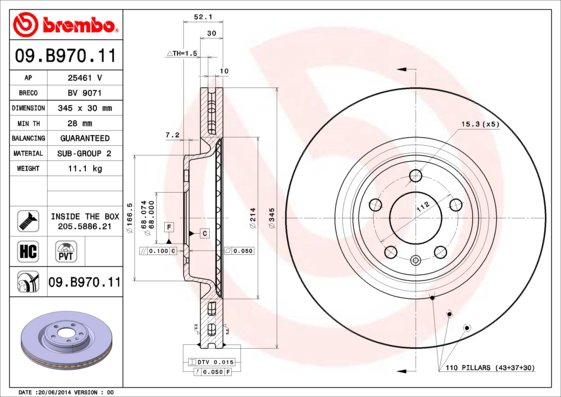 BREMBO brzdový kotúč 09.B970.11, sada 2 ks
