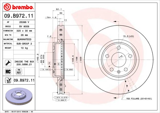 BREMBO brzdový kotúč 09.B972.11, súprava 2 ks