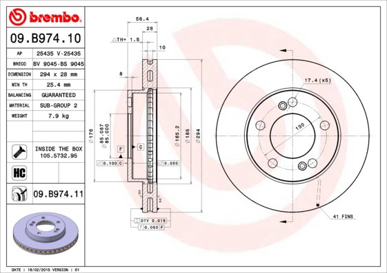 BREMBO brzdový kotúč 09.B974.11, súprava 2 ks