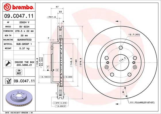 BREMBO brzdový kotúč 09.C047.11, súprava 2 ks