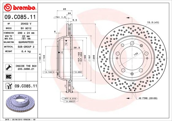 BREMBO brzdový kotúč 09.C085.11, súprava 2 ks
