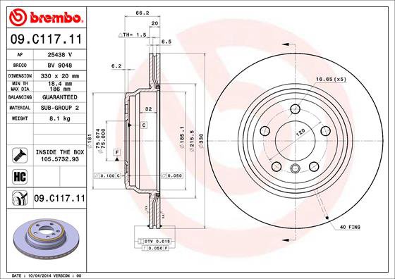 BREMBO brzdový kotúč 09.C117.11, sada 2 ks