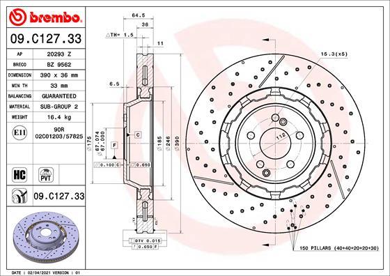 BREMBO brzdový kotúč 09.C127.33, sada 2 ks