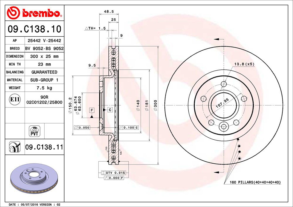 BREMBO brzdový kotúč 09.C138.11, sada 2 ks