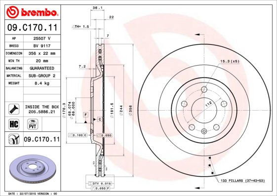 BREMBO brzdový kotúč 09.C170.11, sada 2 ks