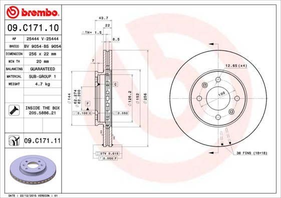 BREMBO brzdový kotúč 09.C171.11, sada 2 ks