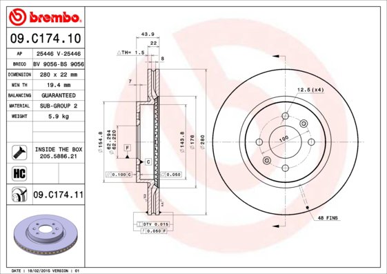 BREMBO brzdový kotúč 09.C174.11, súprava 2 ks