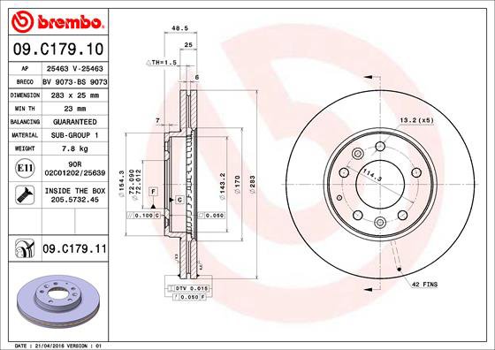 BREMBO brzdový kotúč 09.C179.11, súprava 2 ks