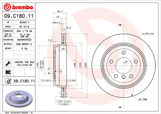 BREMBO brzdový kotúč 09.C180.11, súprava 2 ks