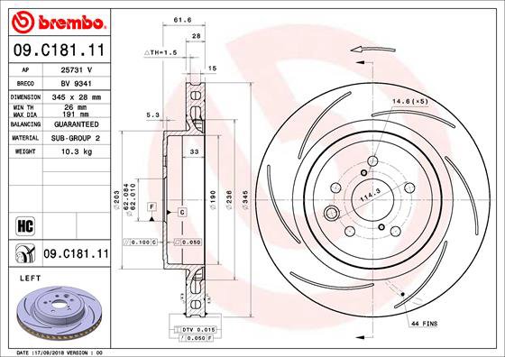 BREMBO brzdový kotúč 09.C181.11, sada 2 ks