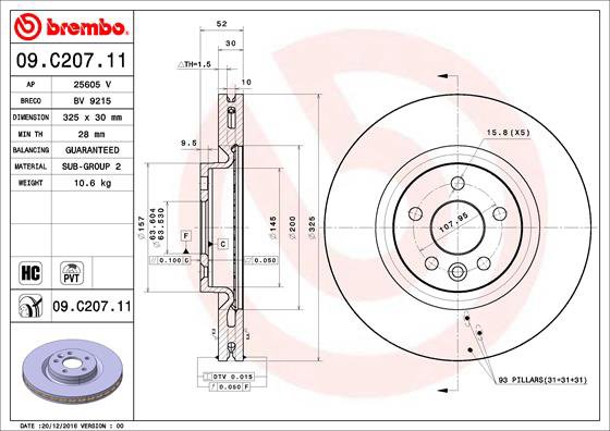 BREMBO brzdový kotúč 09.C207.11, sada 2 ks