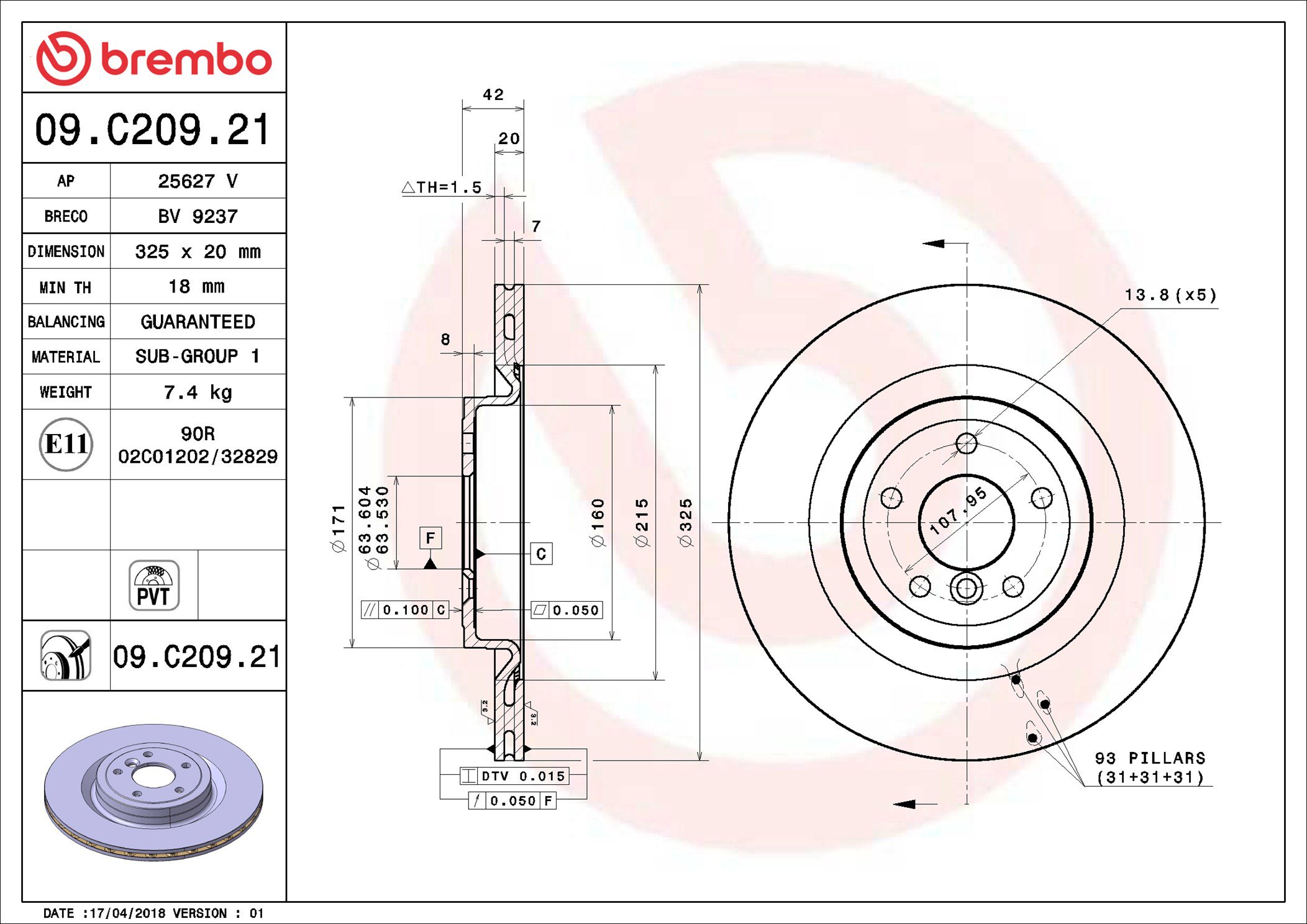 BREMBO brzdový kotúč 09.C209.21, sada 2 ks