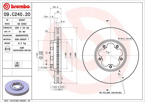 BREMBO brzdový kotúč 09.C240.20, sada 2 ks