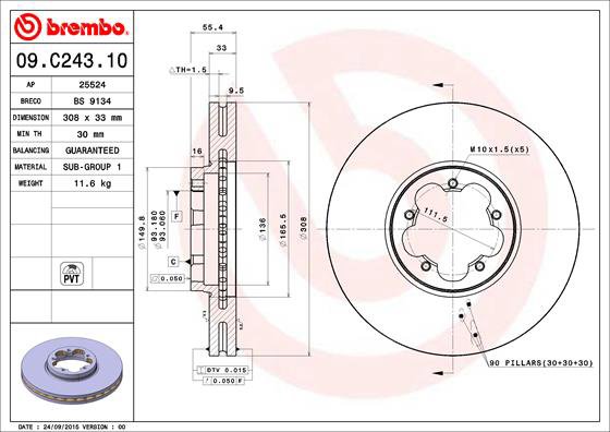 BREMBO brzdový kotúč 09.C243.10, sada 2 ks