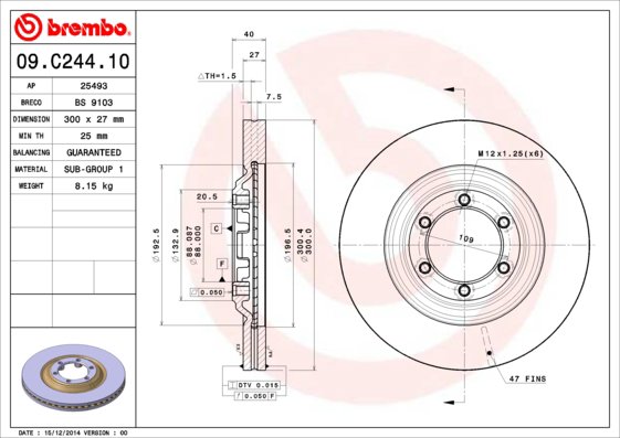 BREMBO brzdový kotúč 09.C244.10, súprava 2 ks