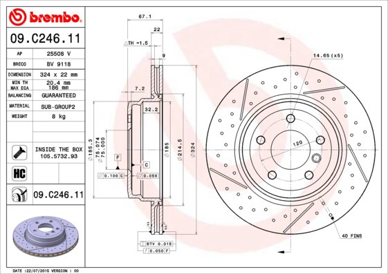 BREMBO brzdový kotúč 09.C246.11, súprava 2 ks