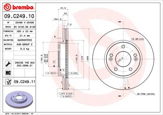 BREMBO brzdový kotúč 09.C249.11, sada 2 ks