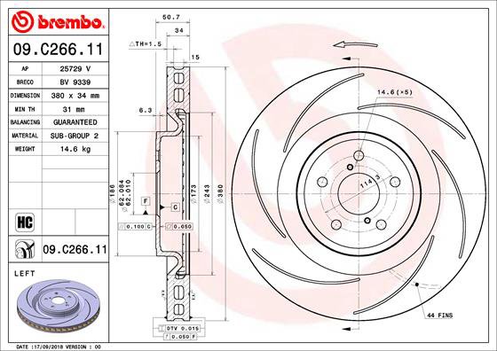 BREMBO brzdový kotúč 09.C266.11, súprava 2 ks