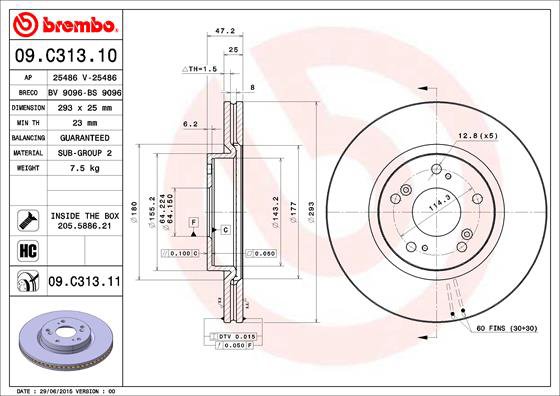 BREMBO brzdový kotúč 09.C313.11, sada 2 ks