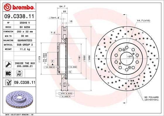 BREMBO brzdový kotúč 09.C338.11, súprava 2 ks