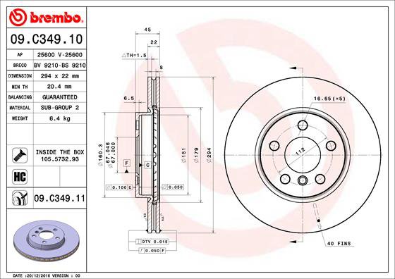BREMBO brzdový kotúč 09.C349.11, sada 2 ks