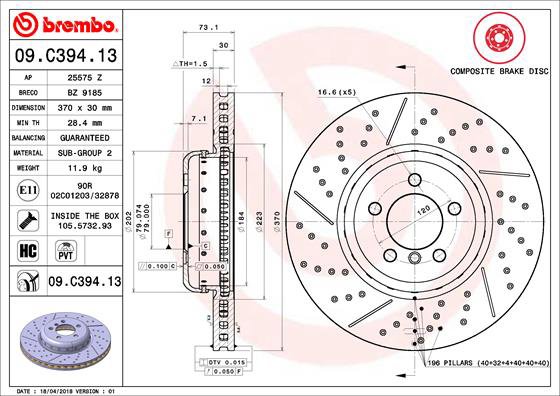 BREMBO brzdový kotúč 09.C394.13, sada 2 ks