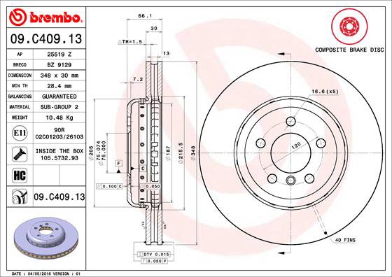 BREMBO brzdový kotúč 09.C409.13, súprava 2 ks