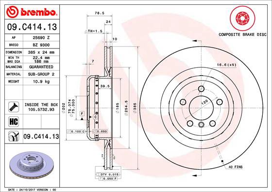 BREMBO brzdový kotúč 09.C414.13, sada 2 ks