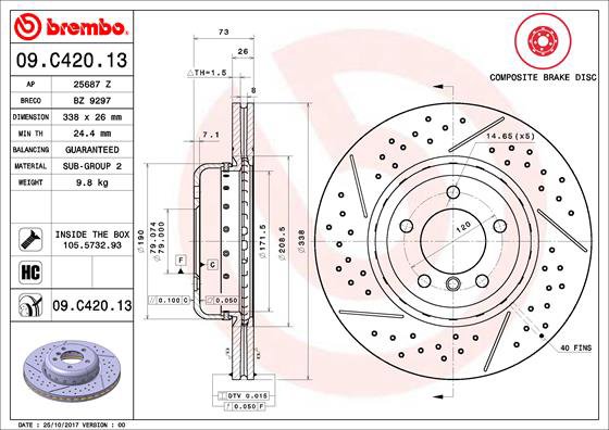 BREMBO brzdový kotúč 09.C420.13, sada 2 ks