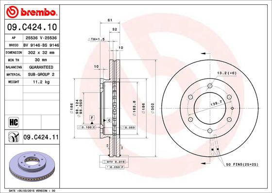 BREMBO brzdový kotúč 09.C424.11, sada 2 ks