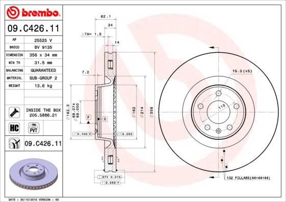 BREMBO brzdový kotúč 09.C426.11, sada 2 ks