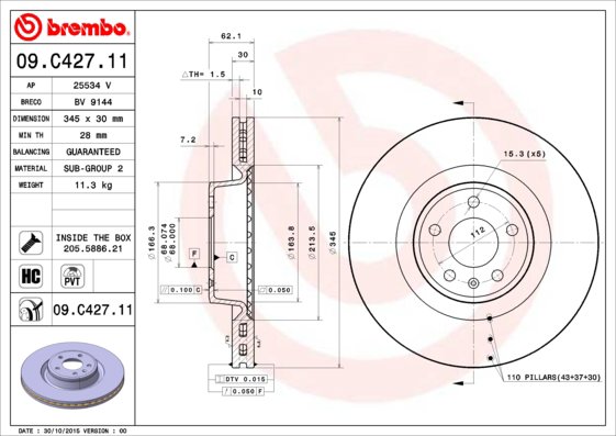 BREMBO brzdový kotúč 09.C427.11, sada 2 ks