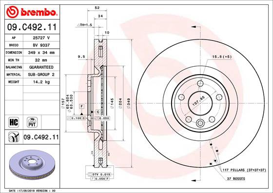 BREMBO brzdový kotúč 09.C492.11, sada 2 ks