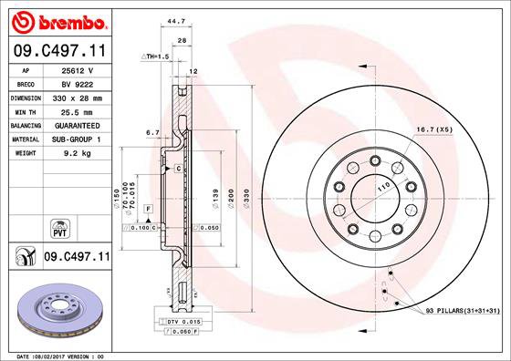 BREMBO brzdový kotúč 09.C497.11, sada 2 ks